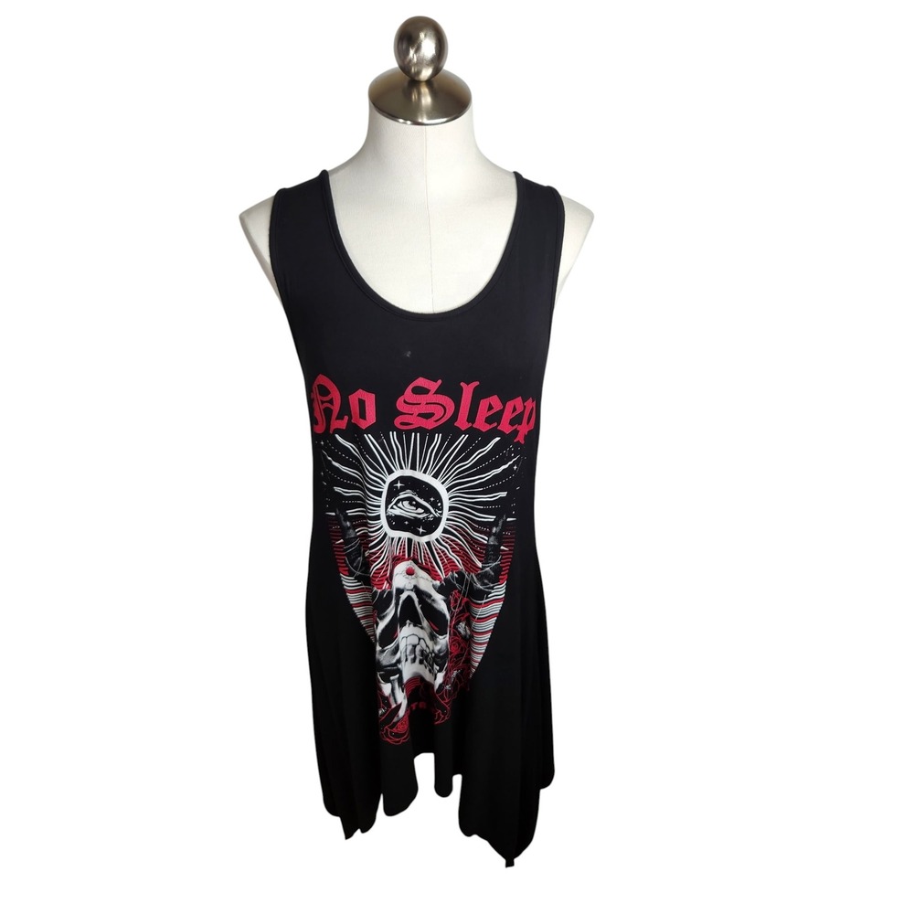 KILLSTAR No Sleep Shirt Women XL Black Sleeveless Lace Back Skull Asymmetrical